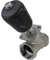 Клапан отсечной пневматический DN.ru VSP3241P-T-1PNC 4″ Ду100 Ру25, корпус - нержавеющая сталь SS316, резьбовой, Y-образный, корпус привода - пластик
