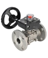 Кран шаровой DN.ru BV3131P(3pc)-FP-F-ISO-H Ду15 Ру40 трехсоставной из нержавеющей стали SS304, фланцевый, уплотнение - PTFE, полнопроходной с ISO-фланцем и редуктором DN.ru HGB RQN1-180Z с индикатором положения