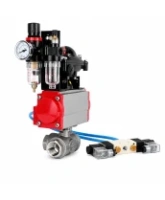 Кран шаровой DN.ru BV3232P(4pc)-SP-3WT-T-ISO-H WDVF Ду25 Ру63 стандартнопроходной, 3-ходовой Т-тип, внутренняя резьба, нержавеющая сталь AISI 316, PTFE, с пневмоприводом PA-DA-065, пневмораспределителем 4V320-08 AC220V, БКВ APL-210N и БПВ AFC2000