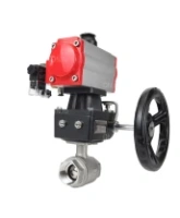 Кран шаровой DN.ru BV3232P(2pc)-FP-T-ISO-H Ду40 Ру63 полнопроходной двухходовой, нержавеющая сталь SS316, внутренняя резьба, PTFE, с пневмоприводом PA-DA-083 двойного действия, с пневмораспределителем 4M310-08 220В, с ручным дублером MON2-450-T28-ISO