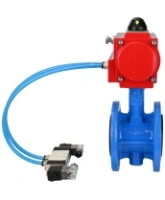 Затвор дисковый поворотный DN.ru WBV1313E-2W-F-H Ду100 Ру16 фланцевый, корпус - чугун GGG40, диск - чугун GGG40, уплотнение - EPDM, с пневмоприводом DN.ru PA-DA-105 и пневмораспределителем DN.ru 4V320-08 AC220V
