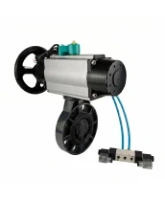Затвор дисковый поворотный DN.ru WBV4242E-2W-Fb-ISO Дн80 Ру10 межфланцевый, корпус - НПВХ, диск - НПВХ, уплотнение - EPDM, с пневмоприводом PA-DA-105-1, пневмораспределителем 4V320-08 AC220V и магнитным переключателем ALS200D