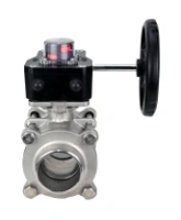 Кран шаровой DN.ru BV3232P(3pc)-FP-W-ISO-H Ду40 Ру40 полнопроходной двухходовой, нержавеющая сталь SS316, под приварку, уплотнение - PTFE, с ISO фланцем и редуктором DN.ru HGB RQN1-180Z с индикатором положения