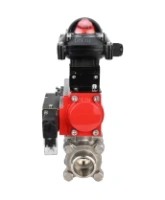 Кран шаровой DN.ru BV3232P(3pc)-FP-W-ISO-H Ду65 Ру25, полнопроходной под приварку, нержавеющая сталь SS316, уплотнение - PTFE, с пневмоприводом PA-DA-083 двойного действия, с пневмораспределителем 4M310-08 220В NAMUR, с БКВ APL-210N
