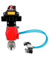 Кран шаровой DN.ru BV3232P(2pc)-FP-T-ISO-H Ду80 Ру40, полнопроходной внутреннняя резьба, нержавеющая сталь SS316, PTFE, с пневмоприводом PA-SA-130 с возвратными пружинами, с пневмораспределителем 4V320-08 AC220V, с БКВ APL-410N EX, с БПВ AFC2000