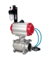 Кран шаровой DN.ru BV3232P(3pc)-FP-W-ISO-H WDVF Ду40 Ру40 полнопроходной, трехсоставной, корпус - нержавеющая сталь 316, уплотнение - PTFE, под приварку, с пневмоприводом PA-SA-105, пневмораспределителем 4V320-08 AC220V, БПВ AFC2000
