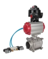 Кран шаровой DN.ru BV3232P(3pc)-FP-W-ISO-H WDVF Ду40 Ру40 полнопроходной, трехсоставной, корпус - нержавеющая сталь 316, уплотнение - PTFE, под приварку, с пневмоприводом PA-SA-105, пневмораспределителем 4V320-08 AC220V, БКВ APL-510N EX