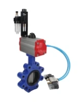 Затвор дисковый поворотный DN.ru WBV1631N-2W-Fb-H Ду150 Ру16 LUG корпус - чугун QT450, диск - нержавеющая сталь 304, уплотнение - NBR, с пневмоприводом DN.ru PA-SA-160, пневмораспределителем 4V320-08 AC220V и БПВ AFC2000