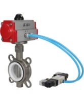 Затвор дисковый поворотный DN.ru WBV3131P-2W-Fb-H Ду50 Ру16, корпус - нержавеющая сталь 304, диск - нержавеющая сталь 304, уплотнение - PTFE, с пневмоприводом DN.ru PA-DA-065 и пневмораспределителем DN.ru 4V320-08 AC220V