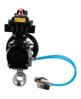 Кран шаровой DN.ru BV3232P(2pc)-FP-T-ISO-H Ду80 Ру40, полнопроходной, внутренняя резьба, нержавеющая сталь SS316, PTFE, с пневмоприводом PA-DA-105-1 двойного действия, с пневмораспределителем 4V320-08 AC220V, с БКВ APL-410N EX, с БПВ AFC2000