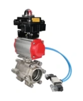Кран шаровой DN.ru BV3232P(3pc)-FP-SW-ISO-H Ду65 Ру63 полнопроходной, корпус - нержавеющая сталь SS316, под приварку, с пневмоприводом PA-SA-130, пневмораспределителем 4V320-08 AC220V, БКВ APL-410N EX