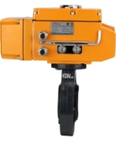 Затвор дисковый поворотный DN.ru WBV4242E-2W-Fb-ISO Дн80 Ру10 межфланцевый, корпус - НПВХ, диск - НПВХ, уплотнение - EPDM, с электроприводом DN.ru QT-N-005EM-B1-220VAC-У1 DAR c датчиком обратной связи и входным управляющим сигналом 0-10