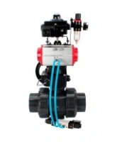 Кран шаровой DN.ru BV4242E-FP-GRM-ISO Дн50 Ру10 полнопроходной, корпус - НПВХ, шар - НПВХ, уплотнение - EPDM, с пневмоприводом PA-DA-052, пневмораспределителем 4V320-08 AC220V, ручным дублером MON1-250-T26-ISO, БКВ APL-410N EX и БПВ AFC2000