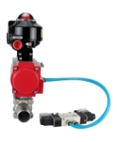 Кран шаровой DN.ru BV3232P(3pc)-FP-W-ISO-H LONG Ду80 Ру25 полнопроходной, корпус - нержавеющая сталь 316, уплотнение - PTFE, под приварку, с пневмоприводом PA-DA-083, пневмораспределителем 4V320-08 AC220V и БКВ APL-510N EX