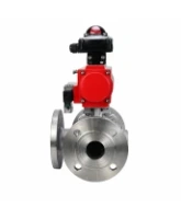 Кран шаровой DN.ru BV3232P(2pc)-FP-3WL-F-ISO-H Ду20 Ру16 HYMT, трехходовой L-тип, полнопроходной, фланцевый, корпус - нержавеющая сталь SS316, с пневмоприводом PA-DA-052, пневмораспределителем 4M310-08 24В NAMUR и БКВ APL-210N