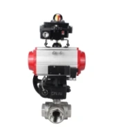 Кран шаровой DN.ru BV3232P(4pc)-SP-3WL-T-ISO-H Ду80 Ру40 стандартнопроходной трехходовой L-тип, нержавеющая сталь SS316, внутренняя резьба, PTFE, пн.привод PA-DA-083, пн.распределитель 4M310-08 AC220V, БКВ APL-410N EX и ручной дублер MON2-450-T28-ISO
