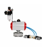 Кран шаровой DN.ru BV3232P(4pc)-SP-3WT-T-ISO-H WDVF Ду25 Ру63 стандартнопроходной, 3-ходовой Т-тип, внутренняя резьба, нержавеющая сталь AISI 316, PTFE, с пневмоприводом PA-DA-065, пневмораспределителем 4V320-08 AC220V и БПВ AFC2000