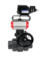 Кран шаровой DN.ru BV4242E-FP-GRM-ISO Дн50 Ру10 полнопроходной, корпус - НПВХ, шар - НПВХ, уплотнение - EPDM, с пневмоприводом PA-DA-052, ручным дублером MON1-250-T26-ISO и пневмопозиционером YT-1000RSN без обратной связи