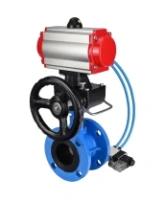 Затвор дисковый поворотный DN.ru WBV1313E-2W-F-H Ду100 Ру16 фланцевый, корпус - чугун GGG40, диск - чугун GGG40, EPDM, с пневмоприводом DN.ru PA-DA-105, пневмораспределителем DN.ru 4V320-08 AC220V и ручным дублером DN.ru MON1-250-T26-ISO