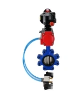 Затвор дисковый поворотный DN.ru WBV1616E-2W-Fb-H Ду100 Ру16 LUG корпус - чугун QT450, диск - чугун QT450, уплотнение - EPDM, с пневмоприводом DN.ru PA-DA-083, пневмораспределителем 4V320-10 AC220V и БКВ APL-510N EX