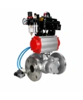 Кран шаровой DN.ru BV3232P(2pc)-FP-3WL-F-ISO-H Ду20 Ру16 HYMT, трехходовой L-тип, полнопроходной, фланцевый, корпус - нержавеющая сталь SS316, с пневмоприводом PA-DA-052, пневмораспределителем 4V320-08 AC220V, БКВ APL-410N EX и БПВ AFC2000