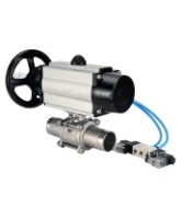 Кран шаровой DN.ru BV3232P(3pc)-FP-W-ISO-H LONG Ду80 Ру25, полнопроходной, трехсоставной, нержавеющая сталь 316, уплотнение - PTFE, под приварку, с пневмоприводом PA-DA-105-1, с пневмораспределителем 4V320-08 AC220V