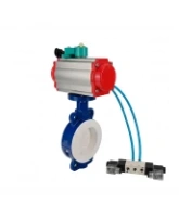 Затвор дисковый поворотный DN.ru WBV3434Pf-2W-Fb-H Ду80 Ру16 корпус - углеродистая сталь WCB, диск - углеродистая сталь WCB, футерованный PTFE, уплотнение - PTFE, с пневмоприводом DN.ru PA-SA-105, 4V320-08 AC220V и ALS200D