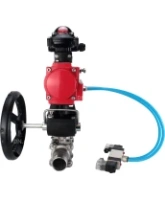 Кран шаровой DN.ru BV3232P(3pc)-FP-W-ISO-H LONG Ду65 Ру25 полнопроход., корпус - нерж.сталь 316, уплотнение - PTFE, под приварку, с пн.приводом PA-DA-083, пн.распределителем 4V320-08 AC220V, редуктором MON2-450-T28-ISO и БКВ APL-210N