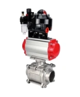 Кран шаровой DN.ru BV3232P(3pc)-FP-W-ISO-H WDVF Ду40 Ру40 полнопроходной, трехсоставной, корпус - нержавеющая сталь 316, уплотнение - PTFE, под приварку, с пневмоприводом PA-SA-105, пневмораспределителем 4M310-08 DC24V, БКВ APL-510N EX, БПВ AFC2000