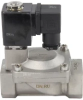 Клапан электромагнитный DN.ru VS431-ET-NC-24VDC 1″ Ду25 Ру16, соленоидный двухходовой, корпус - нержавеющая сталь 304, уплотнение - EPDM, резьбовой, нормально-закрытый, пилотный, катушка - 24В