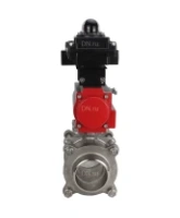 Кран шаровой DN.ru BV3232P(3pc)-FP-W-ISO-H Ду65 Ру25 SS316 полнопроходной под приварку, корпус - нержавеющая сталь с пневмоприводом DN.ru PA-DA-83 и блоком концевых выключателей APL-410N EX