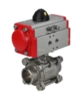 Кран шаровой DN.ru BV3232P(3pc)-FP-W-ISO-H Ду65 Ру25 полнопроходной двухходовой, нержавеющая сталь SS316, под приварку, уплотнение - PTFE, с пневмоприводом DN.ru PA-DA-83 двойного действия