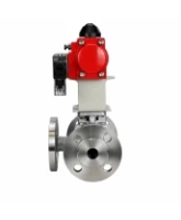 Кран шаровой DN.ru BV3232P(2pc)-FP-3WL-F-ISO-H Ду20 Ру16 HYMT, трехходовой L-тип, полнопроходной, фланцевый, корпус - нержавеющая сталь SS316, с пневмоприводом PA-DA-052 и пневмораспределителем 4M310-08 24В NAMUR