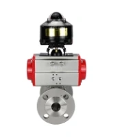 Кран шаровой DN.ru BV3131P(3pc)-FP-F-ISO-H Ду100 Ру16 полнопроходной трехсоставной, фланцевый, нержавеющая сталь 304, уплотнение - PTFE, 22х22, F10, WDVF, с пневмоприводом DN.ru PA-DA-105 и БКВ APL-510N EX