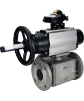 Кран шаровой DN.ru BV3232P(4pc)-FP-3WL-F Ду100 Ру16 полнопроходной трехходовой, фланцевый, корпус - нержавеющая сталь SS316, с пневмоприводом DN.ru PA-DA-105-1 двойного действия и БКВ APL-210N