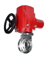Затвор дисковый поворотный DN.ru WBV3131E-2W-W-H Ду50 Ру10 под приварку, корпус - пищевая нержавеющая сталь 304, уплотнение - EPDM, с электроприводом QT-EX-005M-O2-220VAC-У1 с моментной муфтой и штурвалом
