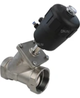Клапан отсечной пневматический DN.ru VSP3241P-T-1PNC 4″ Ду100 Ру25, корпус - нержавеющая сталь SS316, резьбовой, Y-образный, корпус привода - пластик