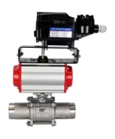 Кран шаровой DN.ru BV3232P(3pc)-FP-W-ISO-H LONG Ду65 Ру25 полнопроходной, корпус - нержавеющая сталь 316, уплотнение - PTFE, под приварку, с пневмоприводом DN.ru PA-DA-083 и пневмопозиционером YT-1000RSN без обратной связи