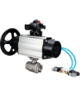 Кран шаровой DN.ru BV3232P(2pc)-FP-T-ISO-H Ду80 Ру40, полнопроходной, внутренняя резьба, нержавеющая сталь SS316, уплотнение - PTFE, с пневмоприводом PA-DA-105-1 двойного действия, с пневмораспределителем 4V320-08 AC220V, с БКВ APL-210N