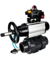Кран шаровой DN.ru BV4242E-FP-GRM-ISO Дн50 Ру10 полнопроходной, корпус - НПВХ, шар - НПВХ, уплотнение - EPDM, с пневмоприводом PA-DA-105-1, пневмораспределителем 4V320-08 AC220V и БКВ APL-410N EX