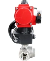 Кран шаровой DN.ru BV3232P(4pc)-SP-3WL-T-ISO-H Ду80 Ру40 стандартнопроходной трехходовой L-тип, нерж. сталь SS316, внутренняя резьба, уплотнение - PTFE, пн.приводом PA-DA-083, пн.распределителем 4M310-08 AC220V и ручным дублером MON2-450-T28-ISO
