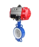 Затвор дисковый поворотный DN.ru WBV3432P-2W-Fb-H Ду150 Ру16, корпус - углеродистая сталь WCB, диск - нержавеющая сталь 316L, уплотнение - PTFE, с пневмоприводом PA-DA-130 двойного действия, с пневмораспределителем 4V320-08 AC220V