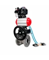 Кран шаровой DN.ru BV3232P(2pc)-FP-F-ISO-H WDVF Ду80 Ру16 полнопроходной, фланцевый, нержавеющая сталь 316, PTFE, с пневмоприводом PA-DA-105, пневмораспределителем 4V320-08 AC220V, БКВ APL-510N EX, БПВ AFC2000 и ручным дублером MON2-450-T28-ISO