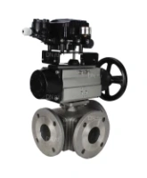 Кран шаровой DN.ru BV3232P(4pc)-FP-3WL-F Ду100 Ру16 полнопроходной трехходовой, фланцевый, корпус - нержавеющая сталь SS316, с пневмоприводом DN.ru PA-DA-105-1 двойного действия и пневмопозиционером YT-1000RSN без обратной связи