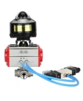 Кран шаровой DN.ru BV3232P(4pc)-SP-3WL-T-ISO-H 1/2″ Ду15 Ру63 стандартнопроходной трехходовой L-тип, нержавеющая сталь SS316, внутренняя резьба, уплотнение - PTFE, с пн.приводом DN.ru PA-SA-052 пн.распределителем 4V320-08 AC220V БКВ APL-510N-EX