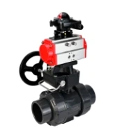 Кран шаровой DN.ru BV4242E-FP-GRM-ISO Дн50 Ру10 полнопроходной, корпус - НПВХ, шар - НПВХ, уплотнение - EPDM, с пневмоприводом PA-DA-052, ручным дублером MON1-250-T26-ISO и БКВ APL-210N