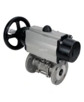 Кран шаровой DN.ru BV3131P(3pc)-FP-F-ISO-H Ду100 Ру16 полнопроходной трехсоставной, фланцевый, нержавеющая сталь 304, уплотнение - PTFE, 22х22, F10, WDVF, с пневмоприводом DN.ru PA-DA-105-1 и пневмораспределителем 4M310-08 AC220V