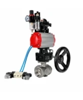 Кран шаровой DN.ru BV3232P(4pc)-SP-3WL-T-ISO-H WDVF Ду65 Ру40 стандартнопроходной, 3-ходовой L-тип, внутренняя резьба, с пневмоприводом PA-DA-105, пневмораспределителем 4V320-08 AC220V, БКВ APL-210N, БПВ AFC2000 и ручным дублером MON2-450-T28-ISO