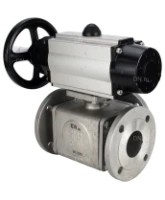 Кран шаровой DN.ru BV3232P(4pc)-FP-3WL-F Ду100 Ру16 полнопроходной трехходовой, фланцевый, корпус - нержавеющая сталь SS316, с пневмоприводом DN.ru PA-DA-105-1 двойного действия и пневмораспределителем 4V320-08 AC220V