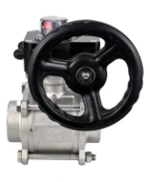 Кран шаровой DN.ru BV3232P(3pc)-FP-W-ISO-H Ду40 Ру40 полнопроходной двухходовой, нержавеющая сталь SS316, под приварку, уплотнение - PTFE, с ISO фланцем и редуктором DN.ru HGB RQN1-180Z с индикатором положения